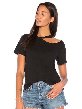 PAM & GELA Black Cotton Blend Jersey Cut-Out Crew Neck T-Shirt, Size P/XS
